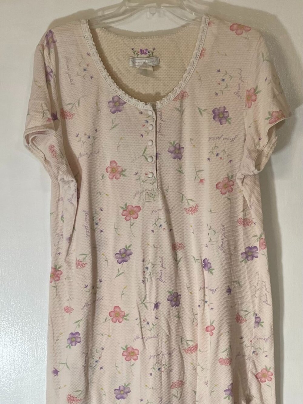 Earth Angels Women’s Vintage Nightgown Large Pink Floral Short Sleeve Cotton Pol